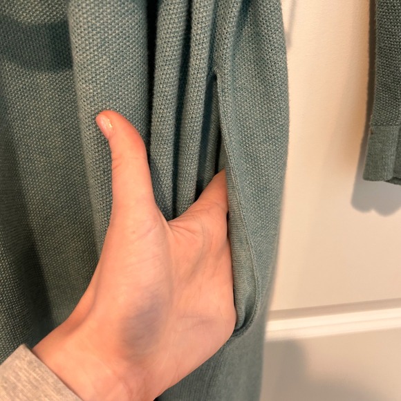 Garnet Hill Cotton Cashmere Wrap Cardigan Robe Blue Womens Medium Kimono Mature - Picture 6 of 12